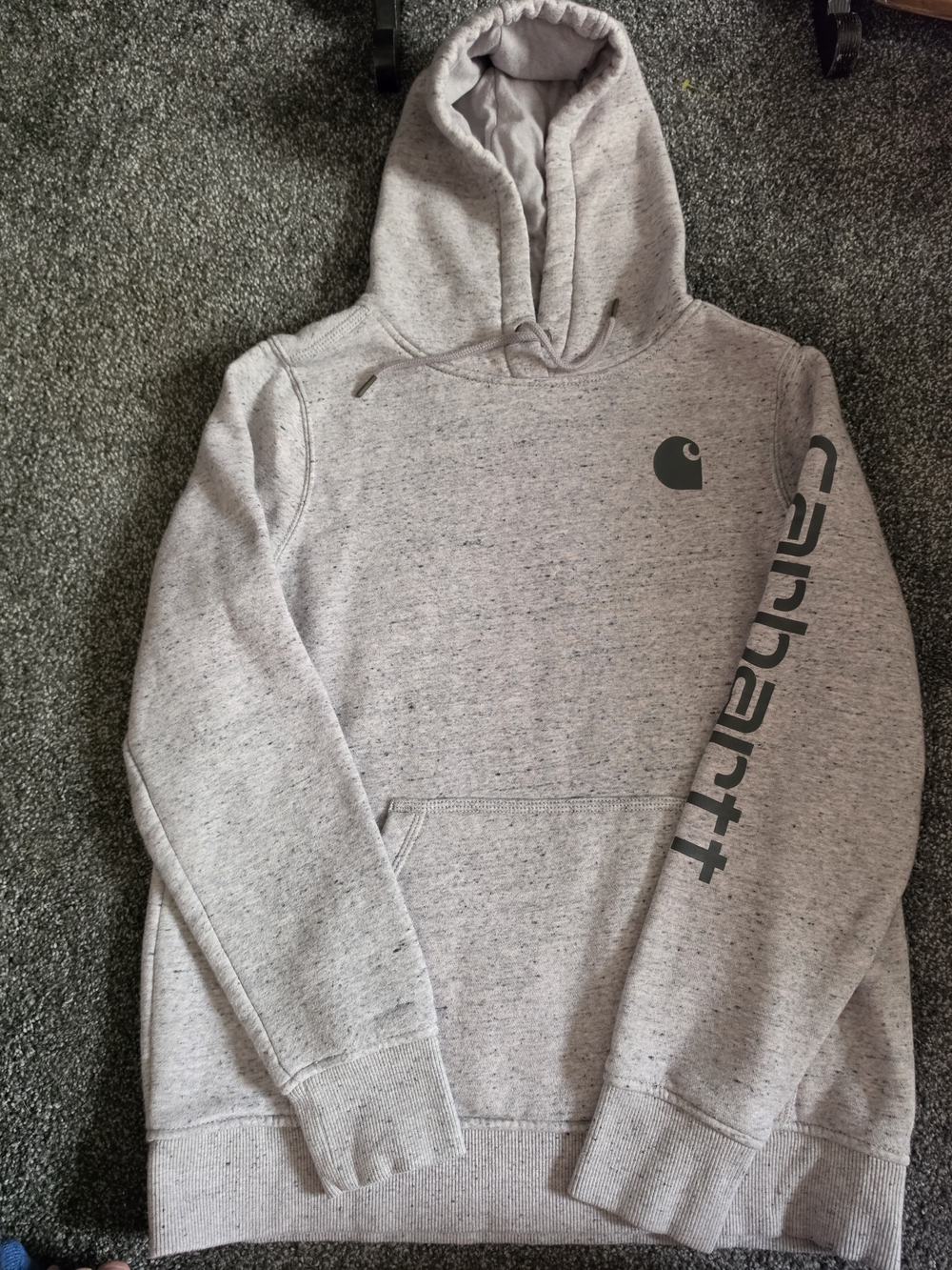 Carhartt Light Heather Gray Pullover Hoodie with Sleeve Logo